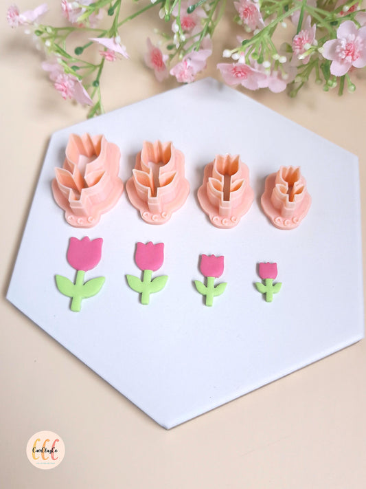 Emporte-pièces 3D en forme de tulipes avec tiges pour la fabrication de bijoux en argile polymère