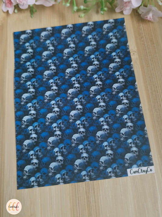 Water Soluble Transfer Sheet for Polymer Clay Jewelry Making - Blue Skulls