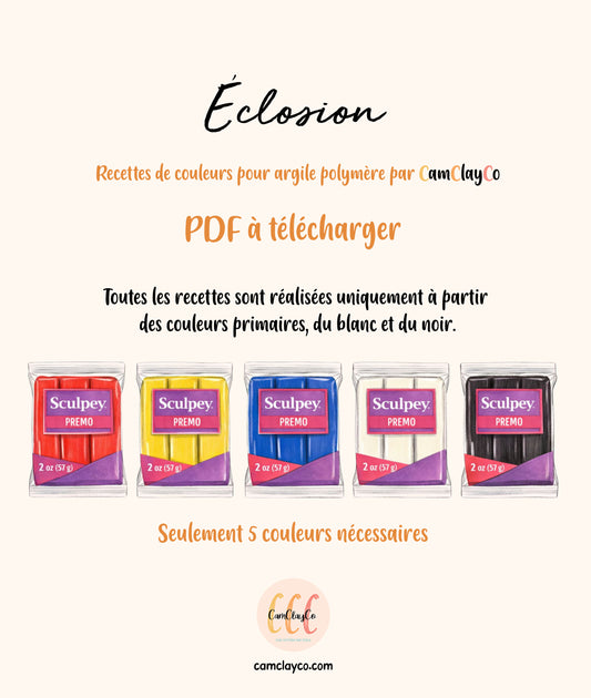 Recettes de couleurs pour argile polymère - 6 teintes - Éclosion