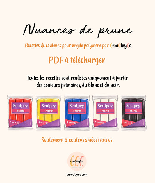 Recettes de couleurs pour argile polymère - 6 teintes - Nuances de prune