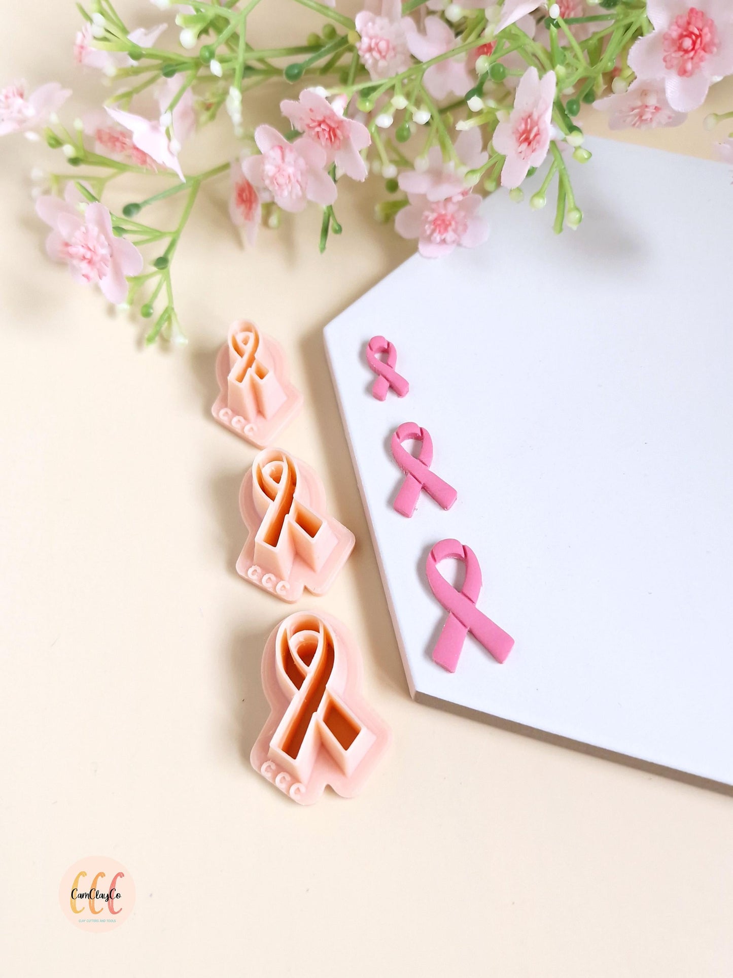 Emporte-pièces 3D en forme de ruban Octobre Rose pour la fabrication de bijoux en argile polymère