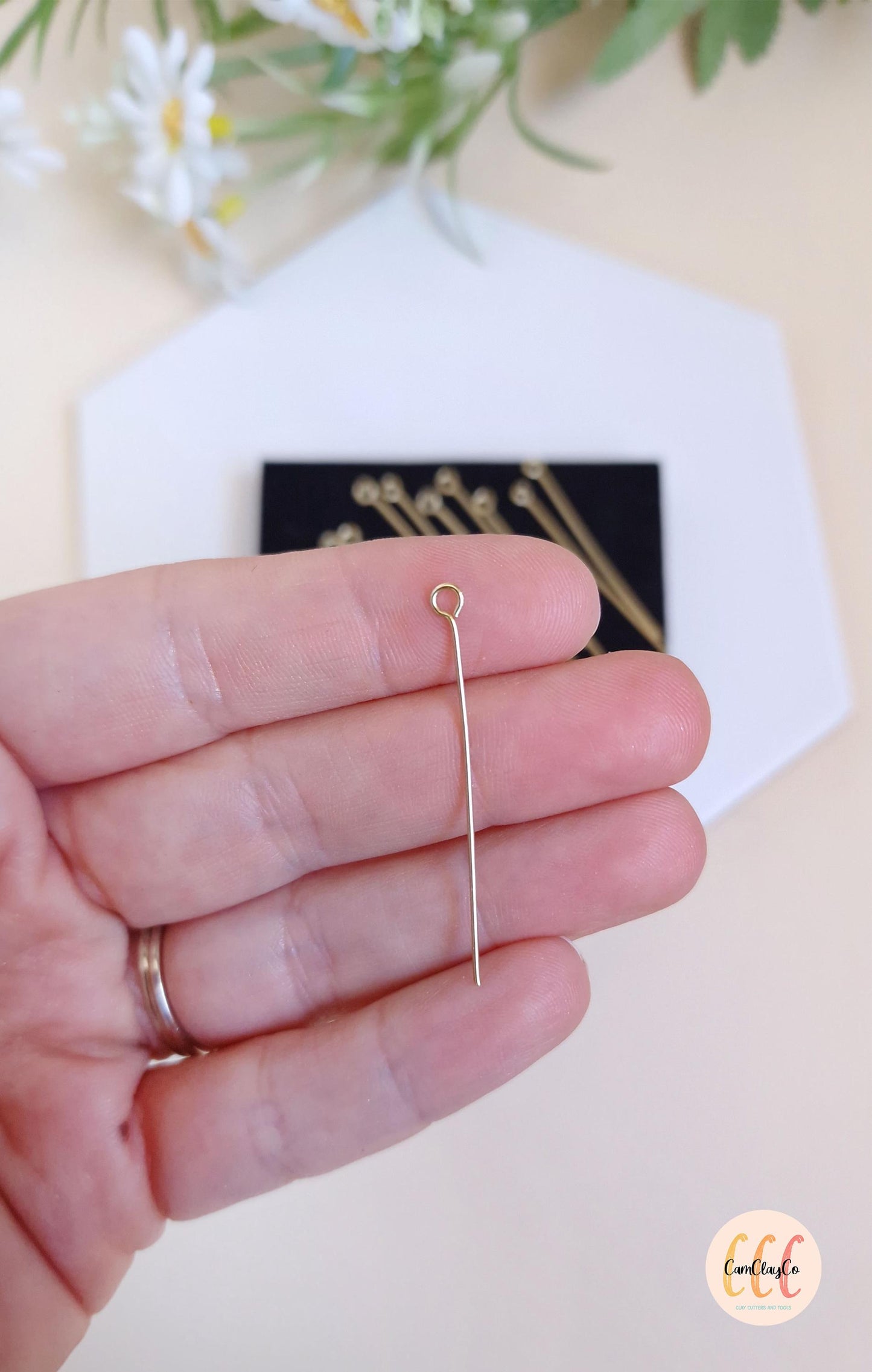 Épingles, tige à œil 40 mm en acier inoxydable pour la fabrication de bijoux, doré et argenté - 10 pièces