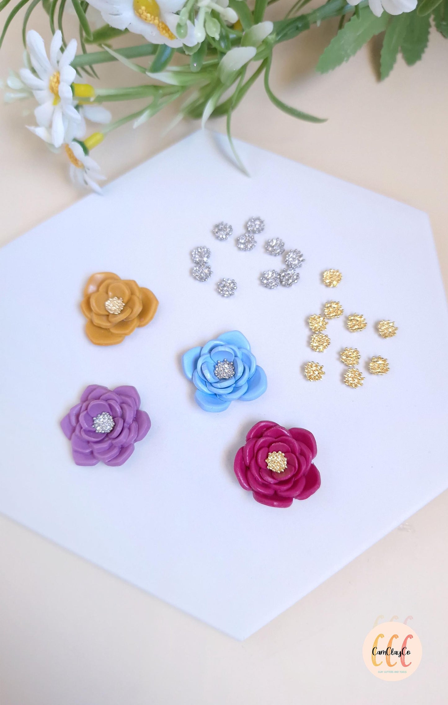 Centres de fleurs pour la fabrication de bijoux, doré et argenté - 10 pièces