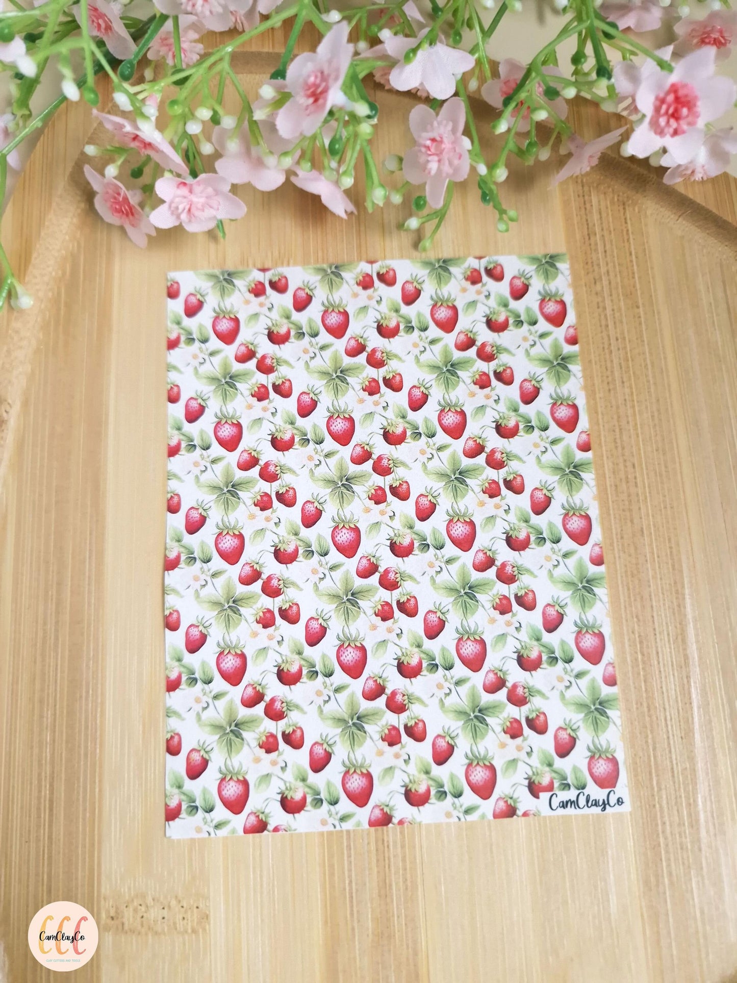 Feuille de transfert soluble à l'eau pour la fabrication de bijoux en argile polymère - Strawberry 01