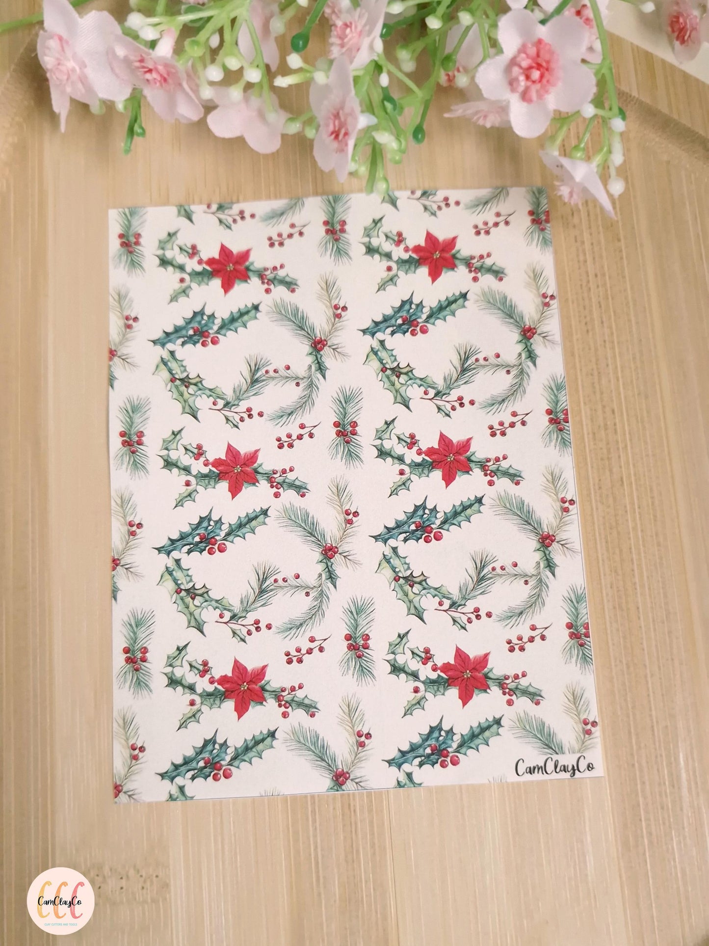 Feuille de transfert soluble à l'eau - Feuillage Noël 05
