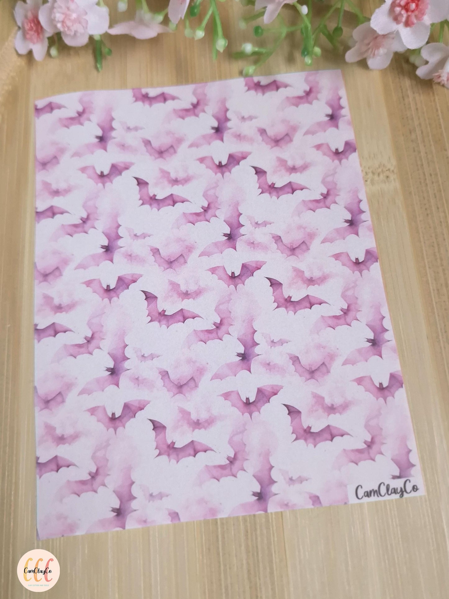 Feuille de transfert soluble à l'eau pour la fabrication de bijoux en argile polymère - Pink bats