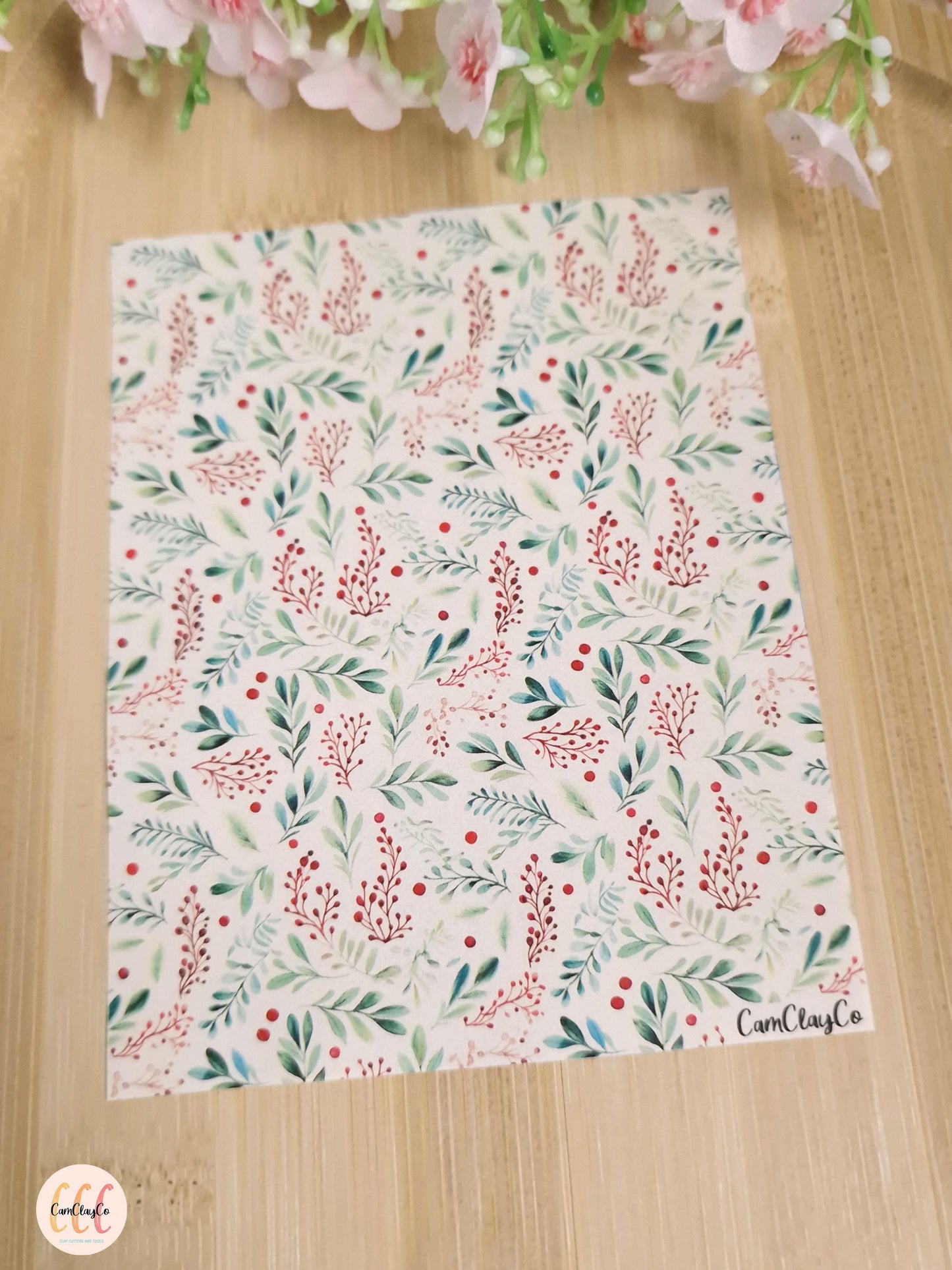 Feuille de transfert soluble à l'eau - Feuillage Noël 03