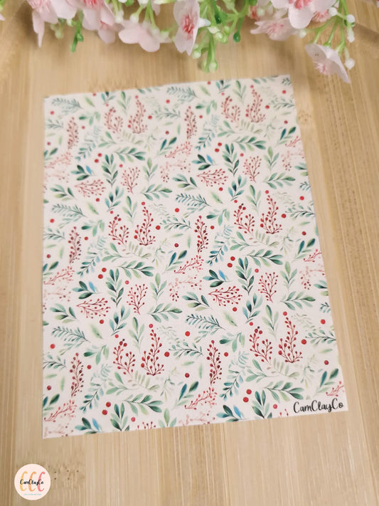 Feuille de transfert soluble à l'eau - Feuillage Noël 03