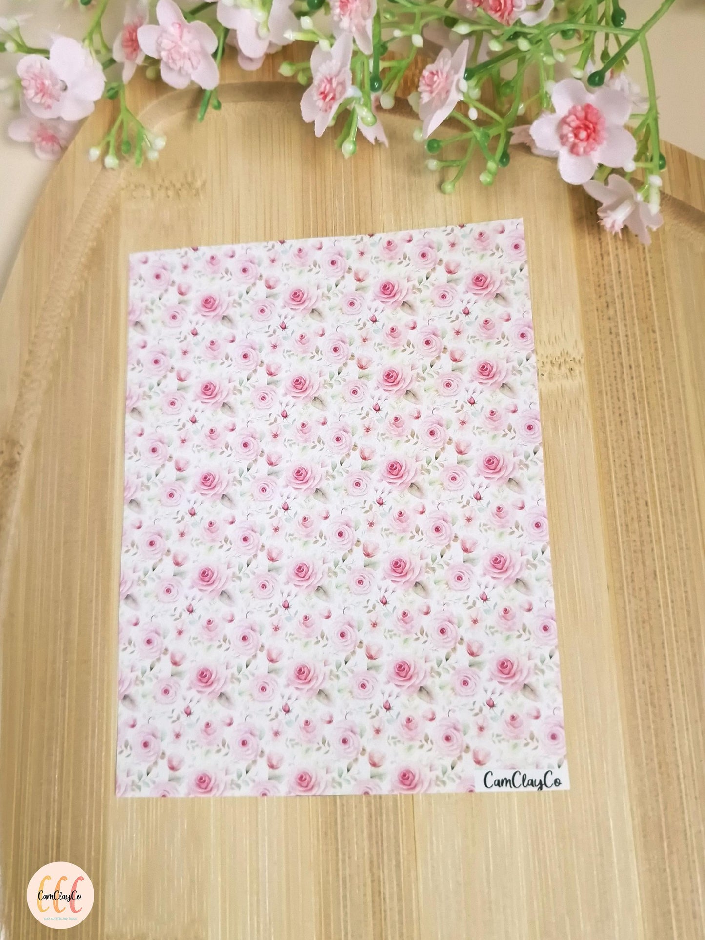 Feuille de transfert soluble à l'eau pour la fabrication de bijoux en argile polymère - Pink flowers 04