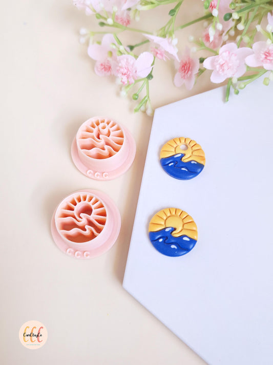 3D Sunset and Sea Cookie Cutters for Polymer Clay Jewelry Making, Interchangeable Hoop Earrings, Tassels