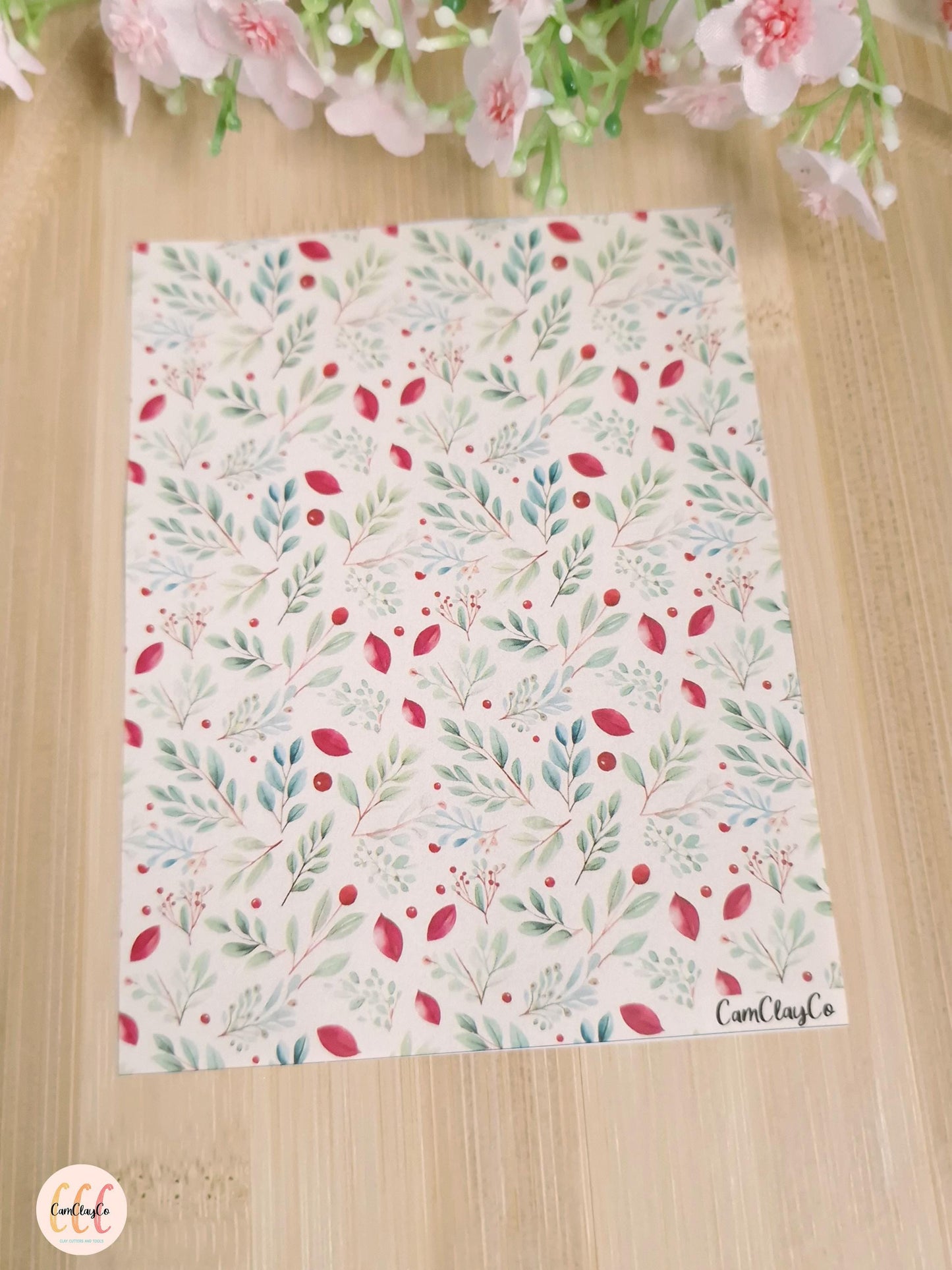 Feuille de transfert soluble à l'eau - Feuillage Noël 02