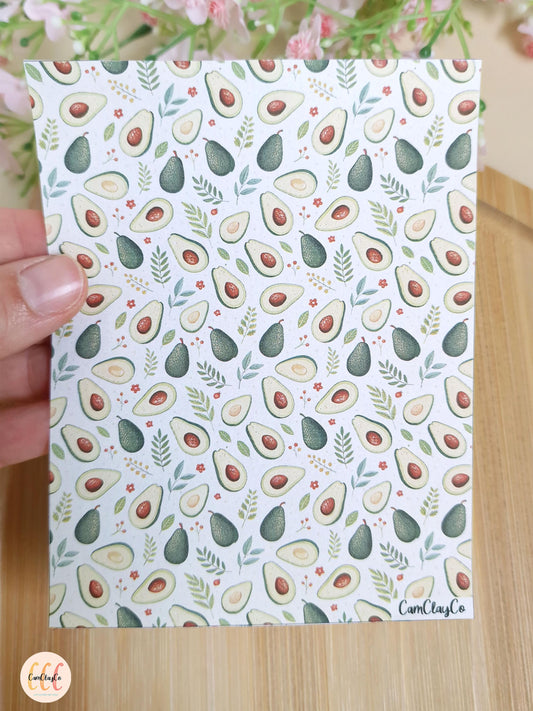 Feuille de transfert soluble à l'eau pour la fabrication de bijoux en argile polymère, fruits - Avocado 01