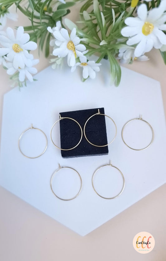 Boucles d'oreilles créoles 25 mm en acier inoxydable pour la fabrication de bijoux, doré et argenté - 6 pièces