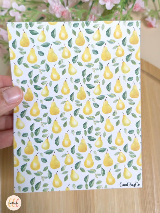 Feuille de transfert soluble à l'eau pour la fabrication de bijoux en argile polymère, fruits - Pear 01