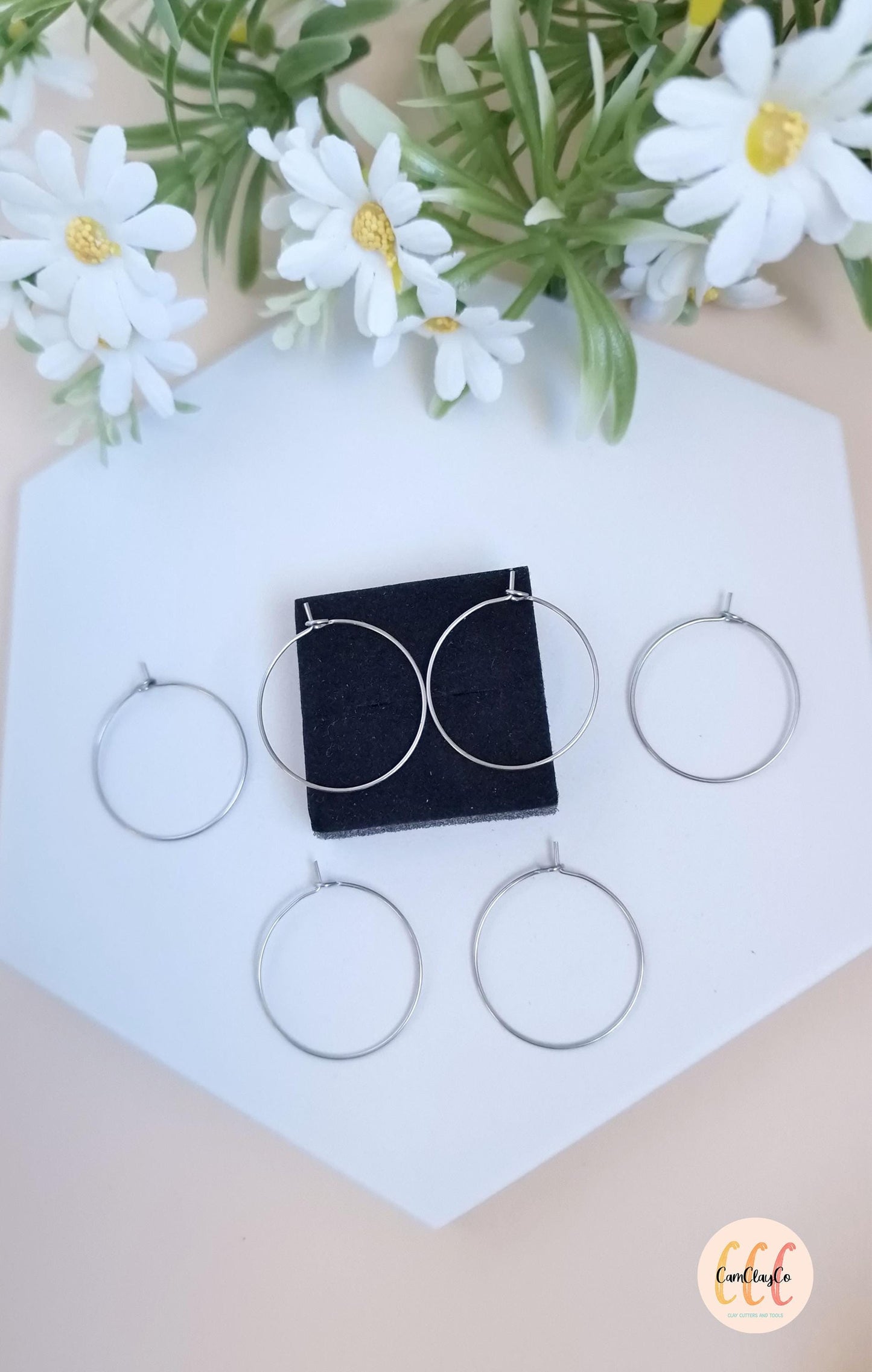 Boucles d'oreilles créoles 25 mm en acier inoxydable pour la fabrication de bijoux, doré et argenté - 6 pièces