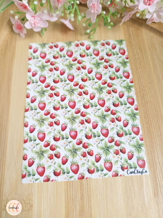Feuille de transfert soluble à l'eau pour la fabrication de bijoux en argile polymère - Strawberry 01