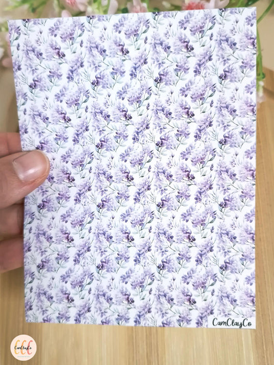 Feuille de transfert soluble à l'eau pour la fabrication de bijoux en argile polymère - Purple flowers 05