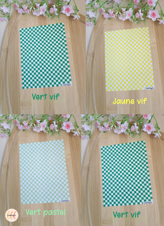 Feuille de transfert soluble à l'eau pour la fabrication de bijoux en argile polymère - Damiers