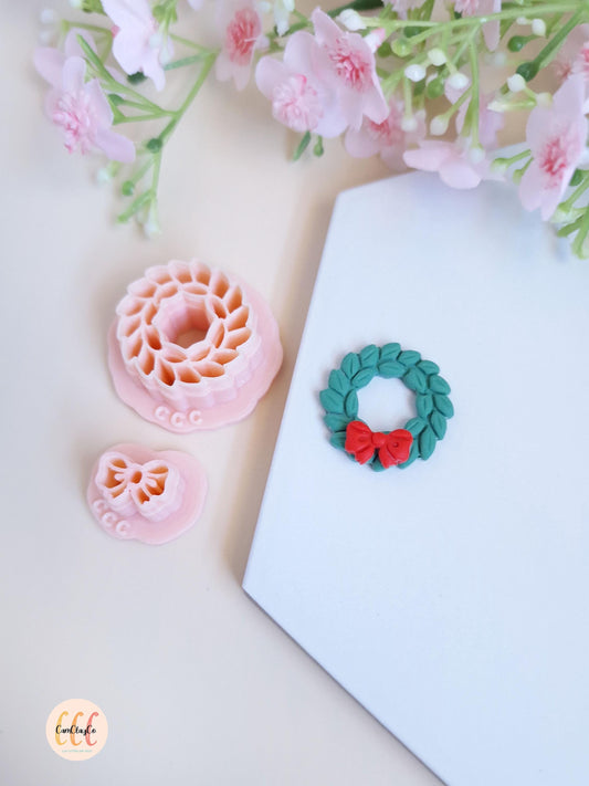 Emporte-pièces 3D en forme de couronne de Noël et nœud pour la fabrication de bijoux en argile polymère