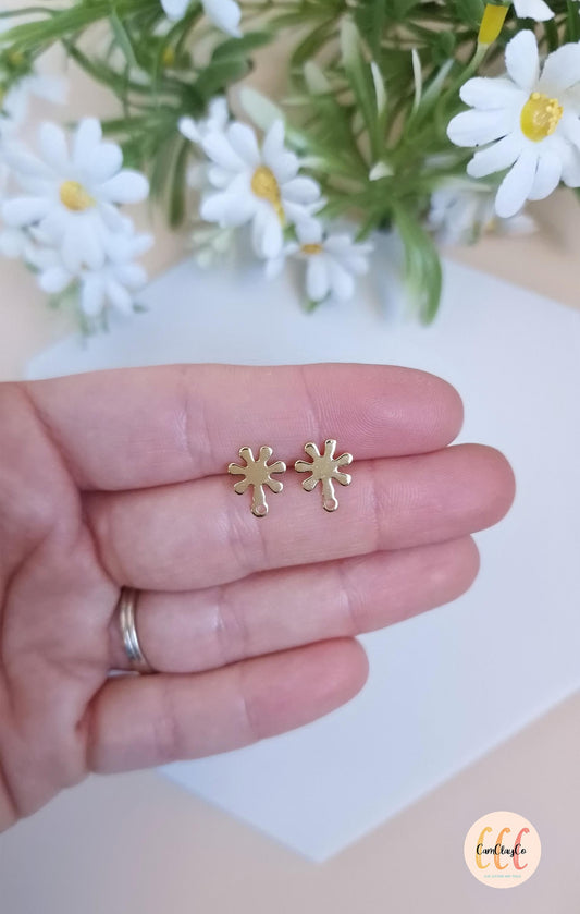 Boucles d'oreilles fleurs en acier inoxydable pour la fabrication de bijoux, doré et argenté - 2 pièces