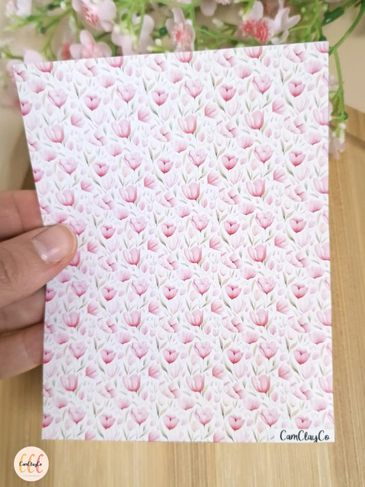 Feuille de transfert soluble à l'eau pour la fabrication de bijoux en argile polymère - Pink flowers 02