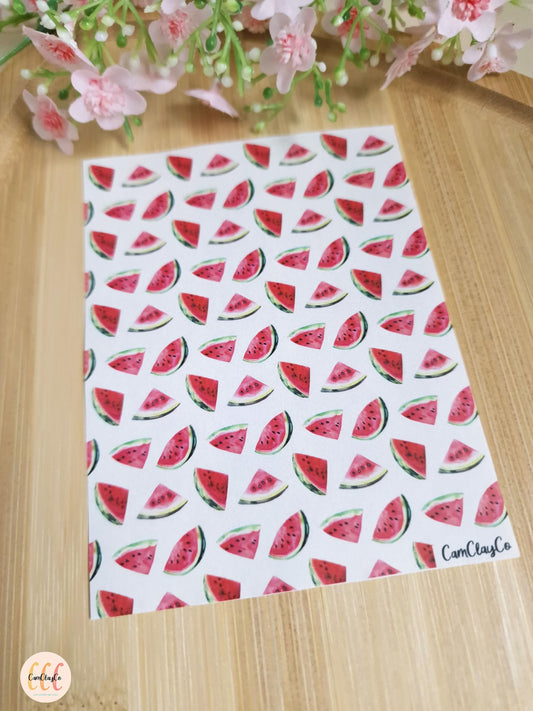 Feuille de transfert soluble à l'eau pour la fabrication de bijoux en argile polymère - Watermelon 01