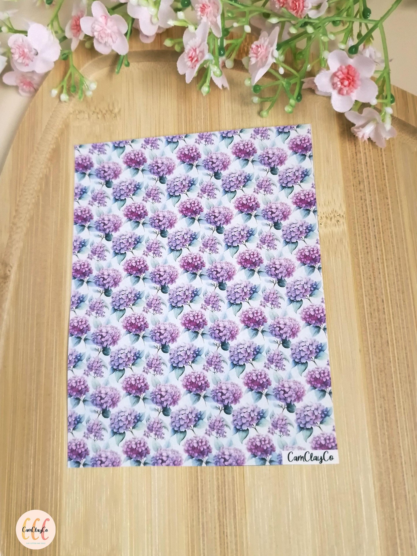 Feuille de transfert soluble à l'eau pour la fabrication de bijoux en argile polymère - Purple flowers 02