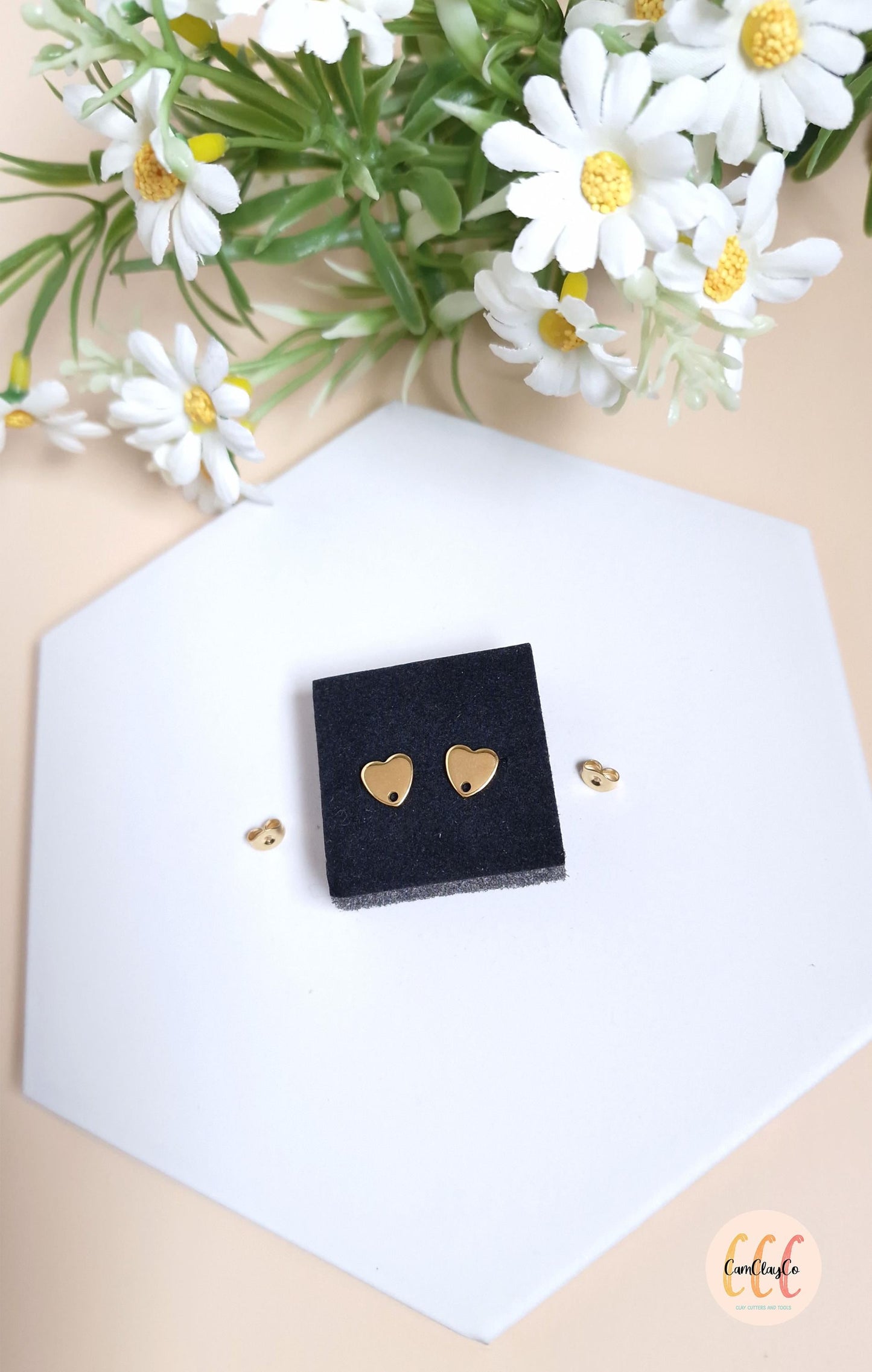 Boucles d'oreilles cœurs en acier inoxydable pour la fabrication de bijoux, doré et argenté - 2 pièces