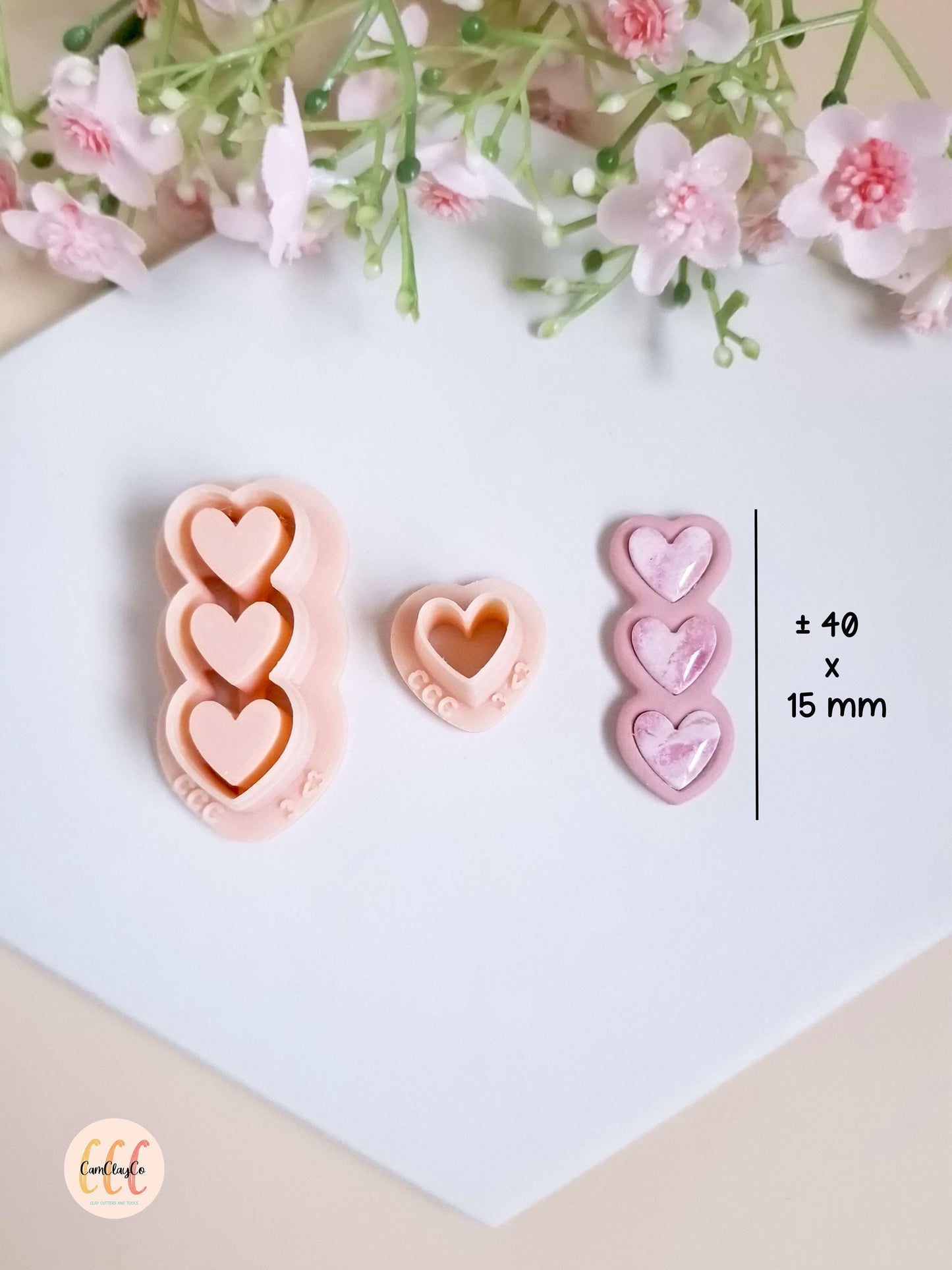 Set d'emporte-pièces 3D triple cœurs pour la fabrication de bijoux en argile polymère