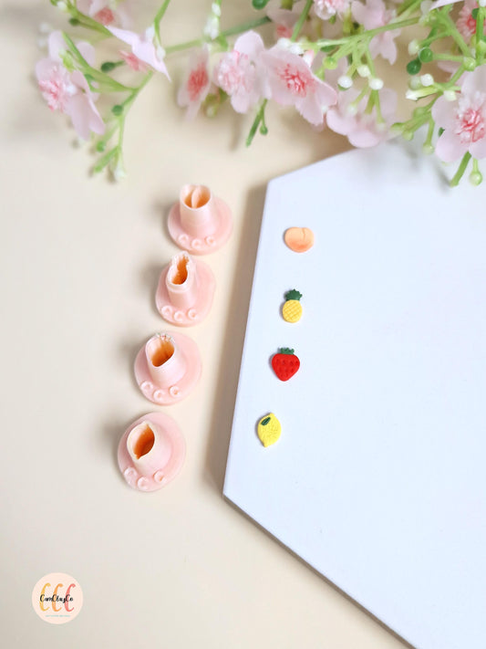 Emporte-pièces 3D en forme de minis fruits pour la fabrication de bijoux en argile polymère - Pêche, fraise, ananas, citron