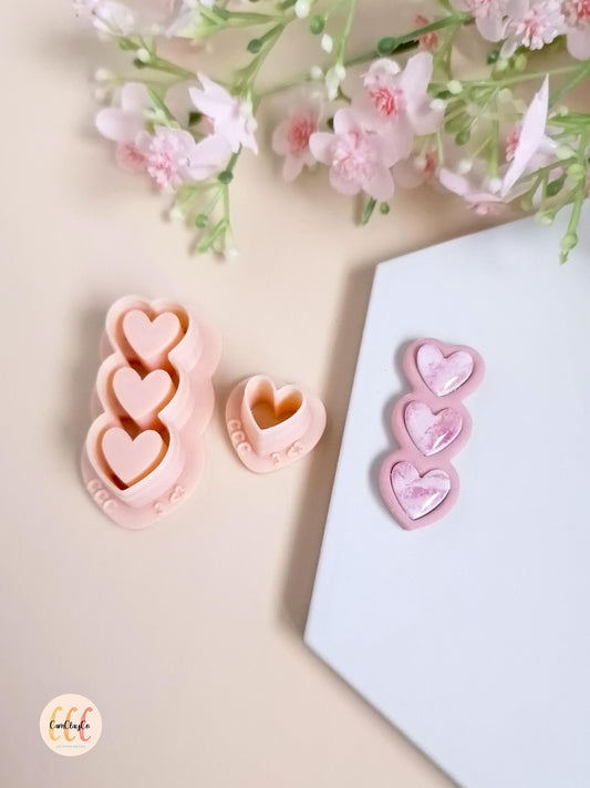 Set d'emporte-pièces 3D triple cœurs pour la fabrication de bijoux en argile polymère