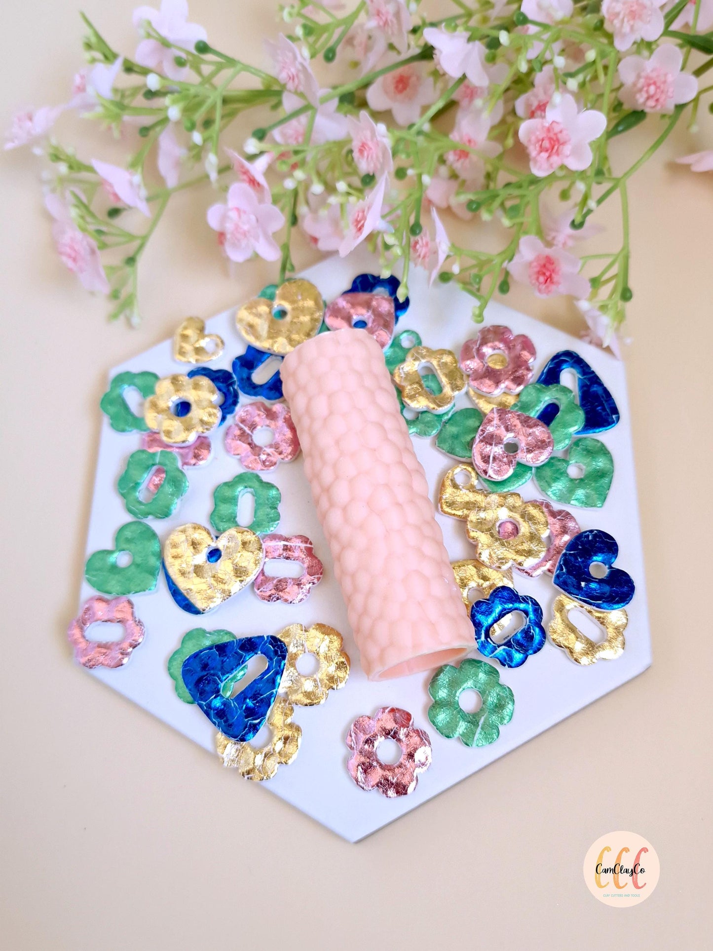 3D texture roller hammered effect for making polymer clay jewelry