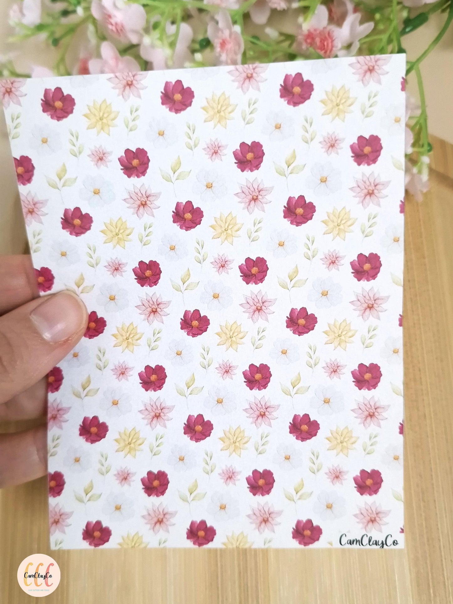 Feuille de transfert soluble à l'eau pour la fabrication de bijoux en argile polymère - Mix flowers 01