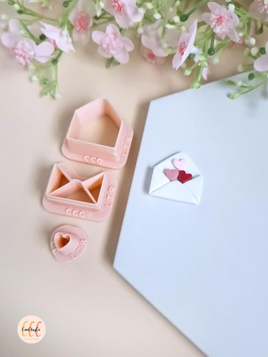 Set d'emporte-pièces 3D en forme d'enveloppe ouverte avec cœur pour la fabrication de bijoux en argile polymère