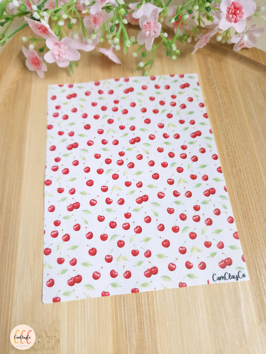 Feuille de transfert soluble à l'eau pour la fabrication de bijoux en argile polymère - Cherry 01