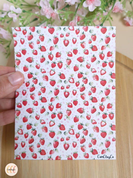 Feuille de transfert soluble à l'eau pour la fabrication de bijoux en argile polymère, fruits - Strawberry 02