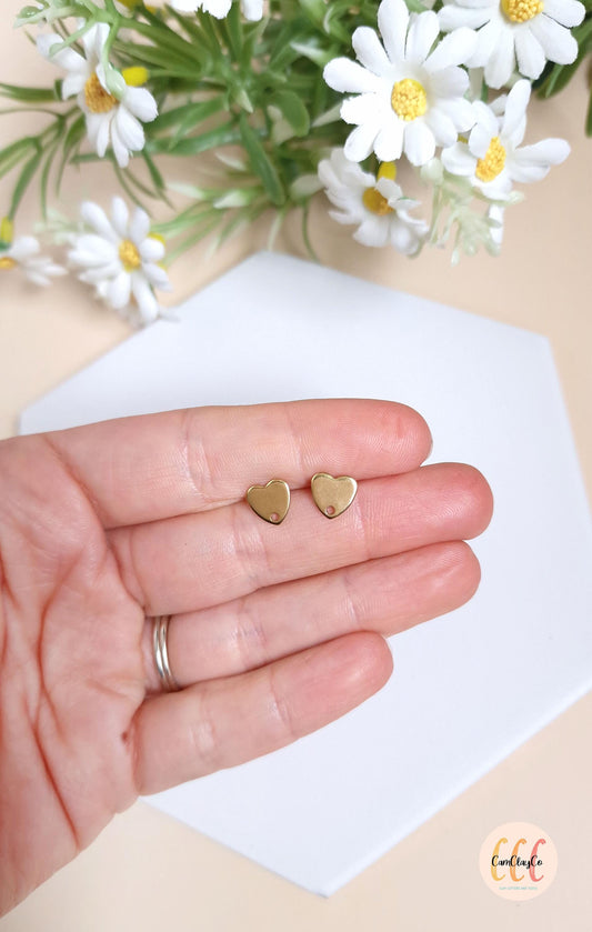 Boucles d'oreilles cœurs en acier inoxydable pour la fabrication de bijoux, doré et argenté - 2 pièces