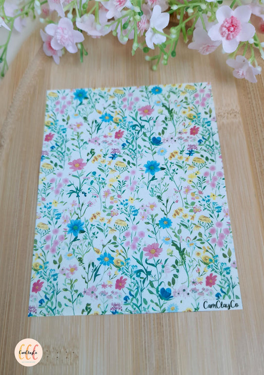 Feuille de transfert soluble à l'eau pour la fabrication de bijoux en argile polymère - Spring Flowers 014