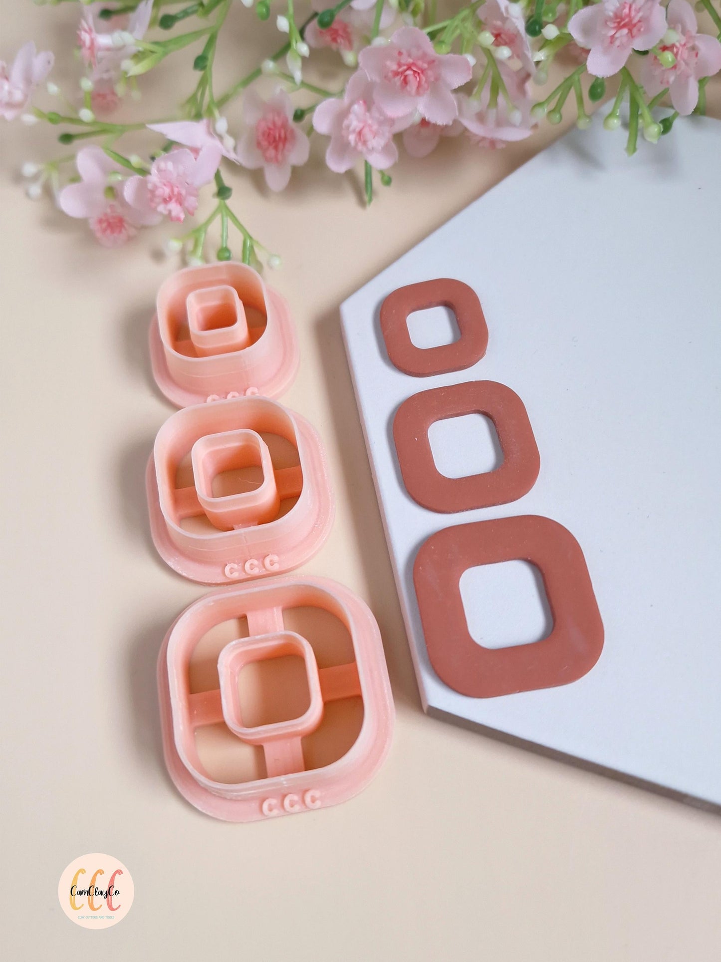 3D Cookie Cutters in the shape of very rounded squares donuts for making polymer clay jewelry