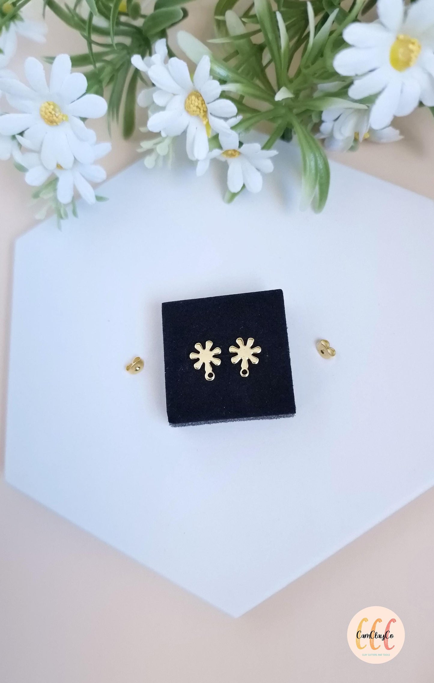 Boucles d'oreilles fleurs en acier inoxydable pour la fabrication de bijoux, doré et argenté - 2 pièces