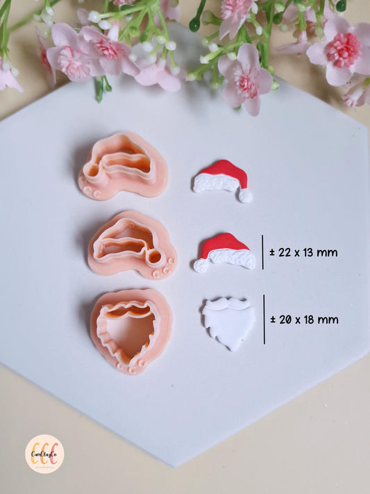 Emporte-pièces 3D en forme de barbe et bonnet du Père-Noël pour la fabrication de bijoux en argile polymère