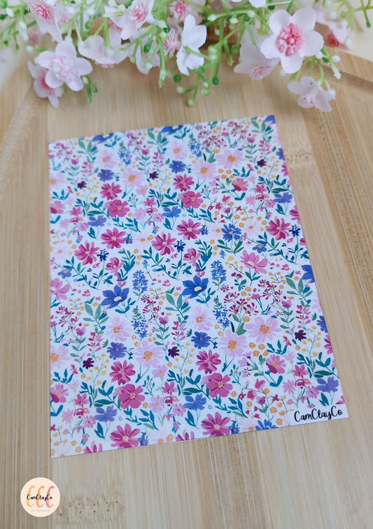 Feuille de transfert soluble à l'eau pour la fabrication de bijoux en argile polymère - Spring Flowers 018