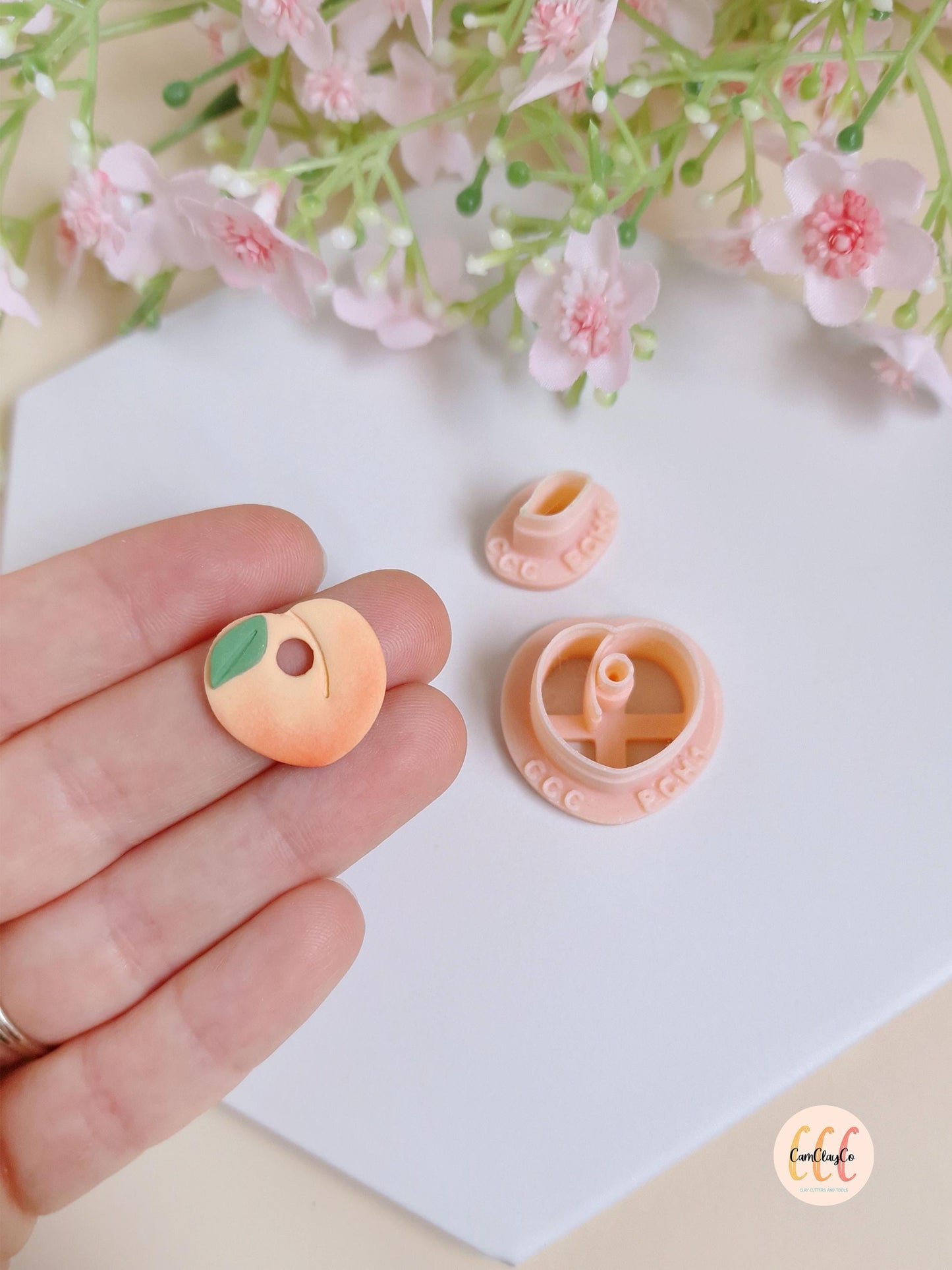 Emporte-pièce 3D en forme de pêche et feuille pour la fabrication de bijoux en argile polymère, créoles interchangeables