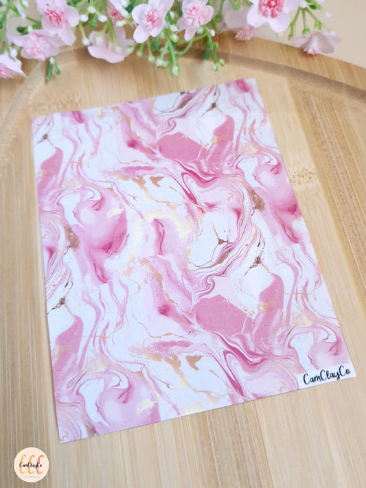 Feuille de transfert soluble à l'eau pour la fabrication de bijoux en argile polymère - Marbre rose