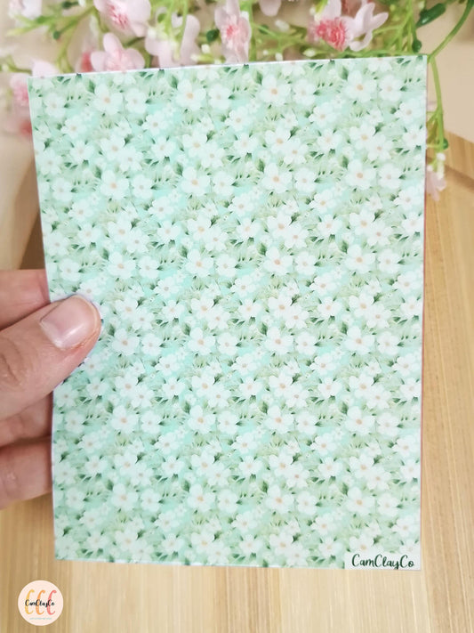 Feuille de transfert soluble à l'eau pour la fabrication de bijoux en argile polymère - White flowers 01