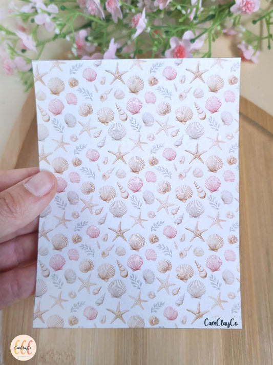 Feuille de transfert soluble à l'eau pour la fabrication de bijoux en argile polymère - Coquillages 01