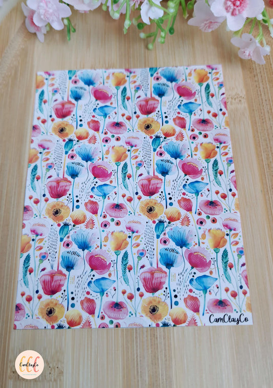 Feuille de transfert soluble à l'eau pour la fabrication de bijoux en argile polymère - Watercolor Spring 02