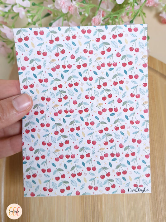 Feuille de transfert soluble à l'eau pour la fabrication de bijoux en argile polymère, fruits - Cherry 02