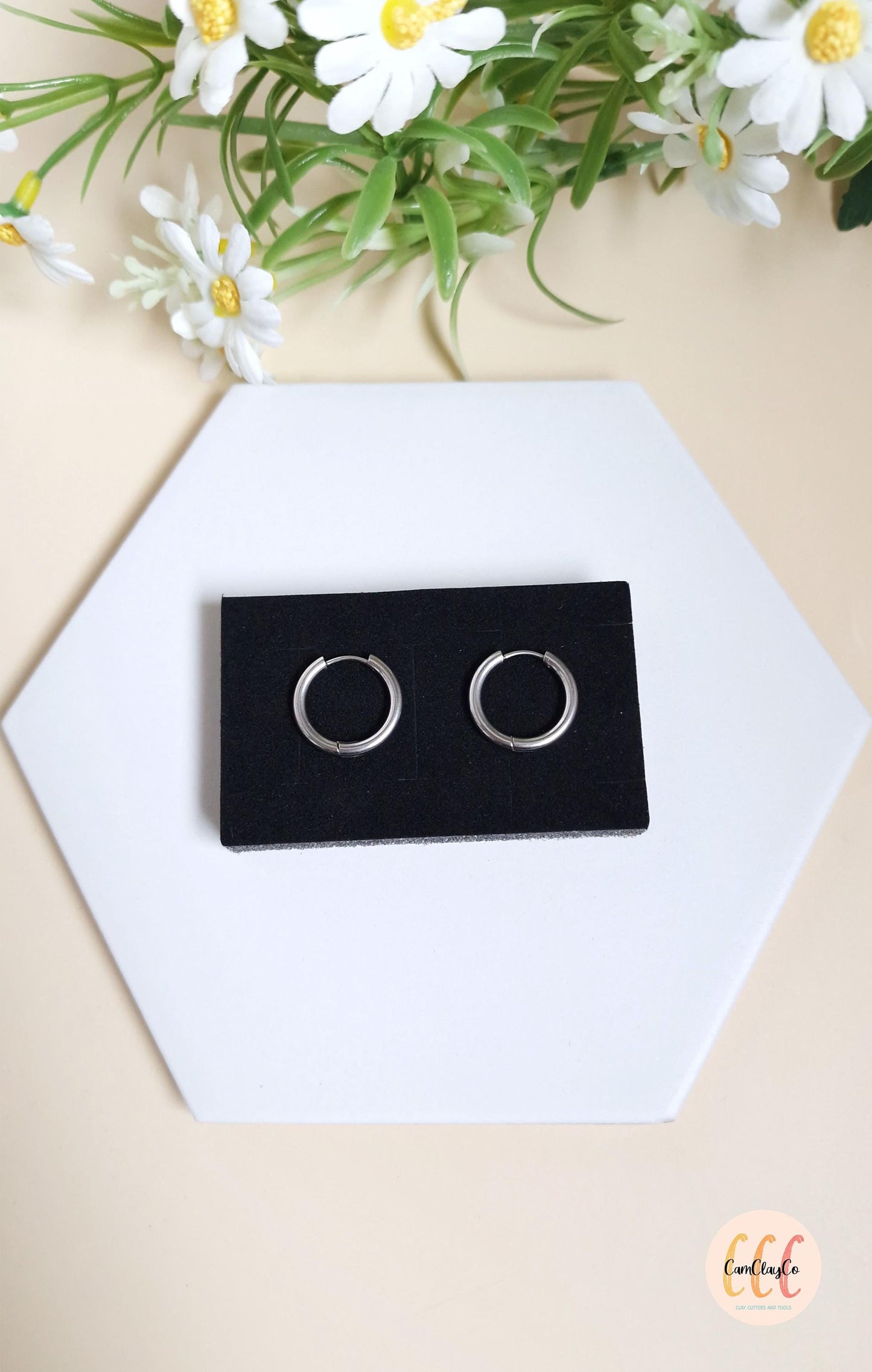 Boucles d'oreilles créoles diamètre 19 mm épaisseur 2,5 mm en acier inoxydable, doré et argenté - 2 pièces