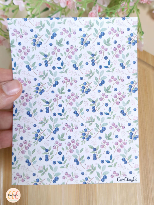 Feuille de transfert soluble à l'eau pour la fabrication de bijoux en argile polymère, fruits - Blueberry 03